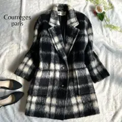 courreges クレージュ チェスターモヘアコート ロゴボタン 9号
