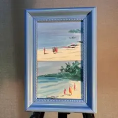 手書き油絵 2枚組 風景画 額付 絵画 インテリア 油彩画