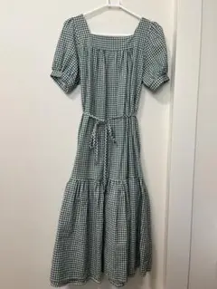 Tannsu Danceグリーン系ギンガムチェック 半袖　ワンピース