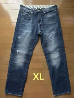 GU ボーイフレンドデニム ダメージデニム ダメージ加工ダークブルーデニム XL
