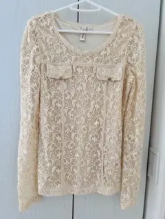 Migaino アイボリー レース 長袖シャツ