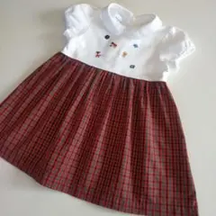 美品★80cm familiar 白×ファミリアチェック 半袖ワンピース