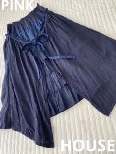 ピンクハウス ネイビー スカート 段々 スノーカット 巻きスカート 綿 総ゴム