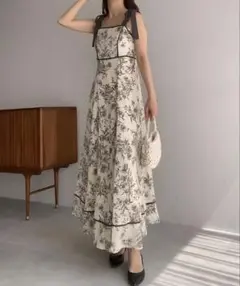 JUNOAH＊ショルダーリボンフラワープリントワンピース