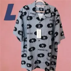 ノーブランド　オープンカラーシャツ　レコード　Lサイズ　グレー　新品未使用
