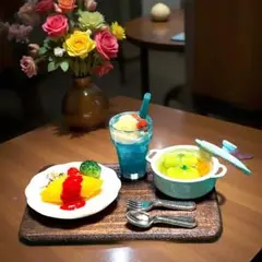 ミニチュア 洋食セット ロールキャベツ オムライス クリームソーダ ハンドメイド