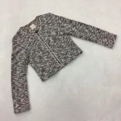 MIIA ジャケットツイード風パール装飾ノーカラーグレーS