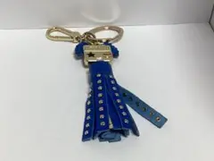 未使用ほぼ美品フルラ青いレザーのタッセルキーホルダー本物