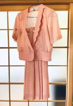 古着 サーモンピンクレースセットアップ 透け感