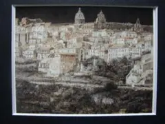 嶋津俊則、【山塊の村】、希少な大判額装用画集より、美品、日本人画家 嶋津俊則、【山塊の村】、希少な大判額装用画集より、美品、日本人