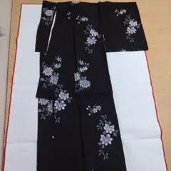焦げ茶色花柄小紋， 単衣，洗える着物