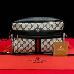 極 美品 オールドグッチ ネイビー シェリーライン レザー ショルダーバッグ
