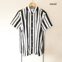 美品 サカイ ストライプ柄 ウエストリボン 半袖 シャツ ブラウス