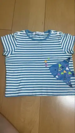 familiar 70サイズ 青と白のストライプ Tシャツ