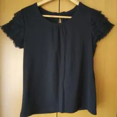 美品 トップス 黒 レース半袖 LL