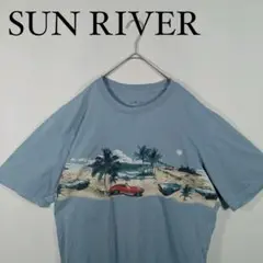 SUN RIVER ビーチプリント Tシャツ ライトブルー　XL