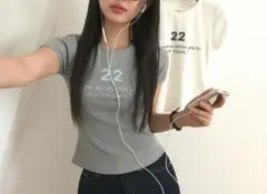 beidelli タイニー、リブレタリング半袖Tシャツ メランジ