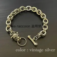 ブレスレット　真鍮無垢　ビンテージ silver bull face燻し加工