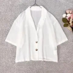 ダブルフォーカス　シアーシャツ　フロントボタン　ゆったり　ホワイト　白　XL
