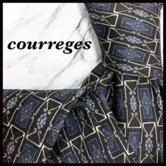 【訳あり】courreges クレージュ ネクタイ ダークネイビー 総柄 シルク