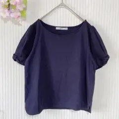 美品★ 【エフデ】 袖リボン カットソー Tシャツ (9号) コットン レーヨン