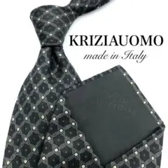 【極美品】KRIZIAUOMO ネクタイ 格子柄 総柄 ドット柄 ブラック 黒