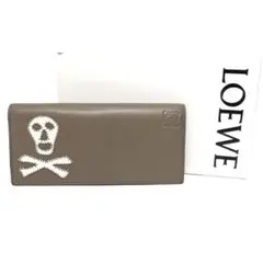 LOEWE ロエベ 二つ折り長財布 レザー スカル アナグラム グレージュ