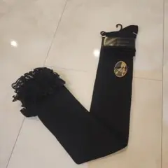 ニーハイ　靴下　黒　レース　フリル　トゥレス　コスプレ　ロリータ　仮装