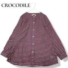 クロコダイルCROCODILE コットン100%ノーカラー長袖シャツ チェック