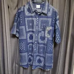 coen パターンプリント 半袖シャツ XL ネイビー