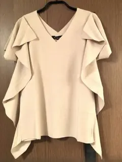 【新品】アンコキーヌ☆Vネックライン☆フリルニット半袖プルオーバー(ベージュ)