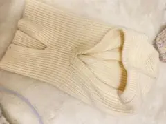 クリーム色 リブ編み ニットビーニー　バラクラバ