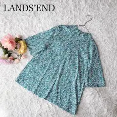 【L】ランズエンド　5分袖カットソー　Tシャツ　花柄　総柄　綿100　きれいめ