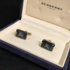 美品　Burberry　バーバリー　カフス　ネイビー　ブルー　ゴールド　騎馬ロゴ