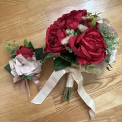 ウエディングブーケ造花　赤