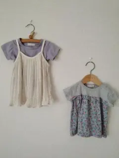 【２枚SET】紫色と花柄のベビー服セット