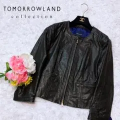 TOMORROWLAND ラムレザージャケット ノーカラー ブラック 38 M