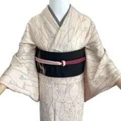 レトロ　竹模様　手描き　付け下げ　着物