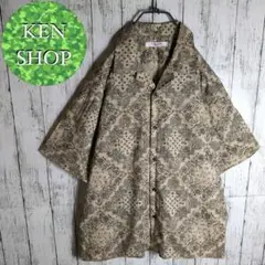 柄シャツ　べージュ　ペイズリー総柄　オープンカラー　サイズLL　ヴィンテージ古着