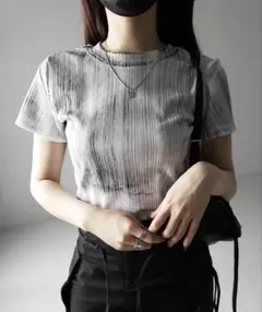 me+em select ヴィンテージプリントクロップドリブＴシャツ ホワイト