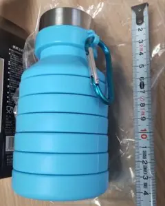 折りたたみ シリコン水筒 550ml カラビナ付　ブルー