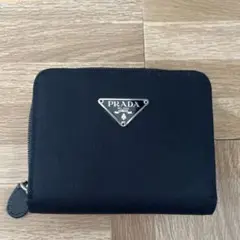 プラダ Prada ナイロン 折り財布 ジップ ブラック レザー