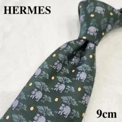 HERMES ハイブランドネクタイ 緑 かば フランス シルク メンズ
