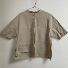 無印良品　ベージュ M-L 五分袖　スタンドカラーシャツ　バンドカラーシャツ