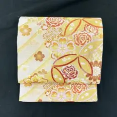 208y23★袋帯 七宝 薔薇 桜 六通★美品 成人式 結婚式