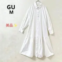 【美品】ジーユー 切り替えシャツワンピース ロング 体型カバーカジュアルホワイト