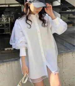 ナイスクラップ　シアーロングシャツ　ホワイト　フリー　透け感　大人カジュアル