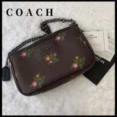 極美品✨コーチ ミニショルダーバッグ スマホポーチ 花 ブラウン 保証書
