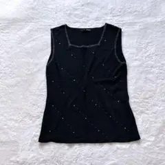 IDANA ビジュ付 きれいめ ノースリーブ ブラック LL