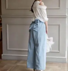 新品未使用しまむら serimashバックリボンデニムパンツ ライトブルー MP